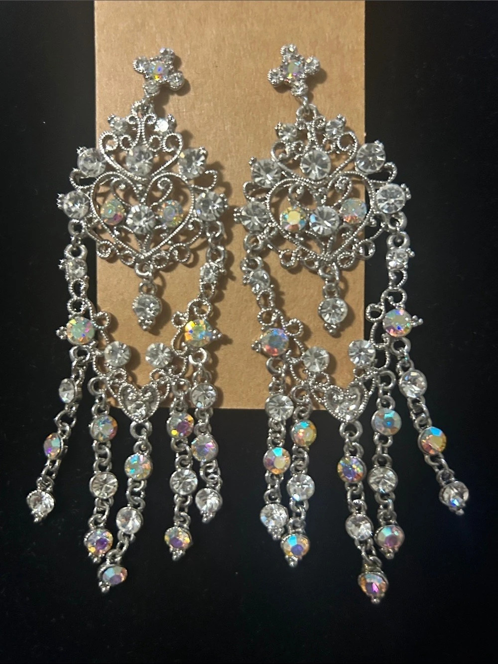 Silver-Tone Rhinestone Chandelier Earrings